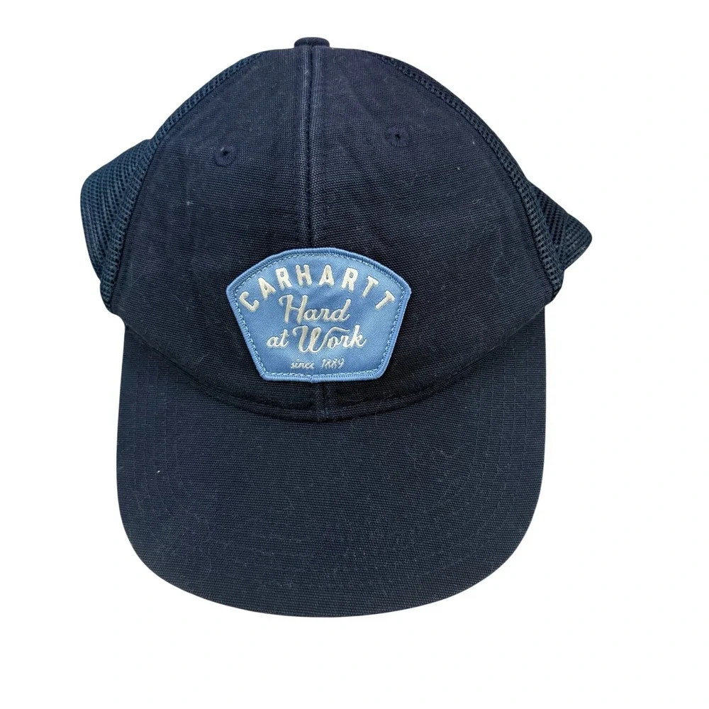 Carhartt Mens Navy Blue Hard at Work Trucker Hat Mesh Snapback Cap